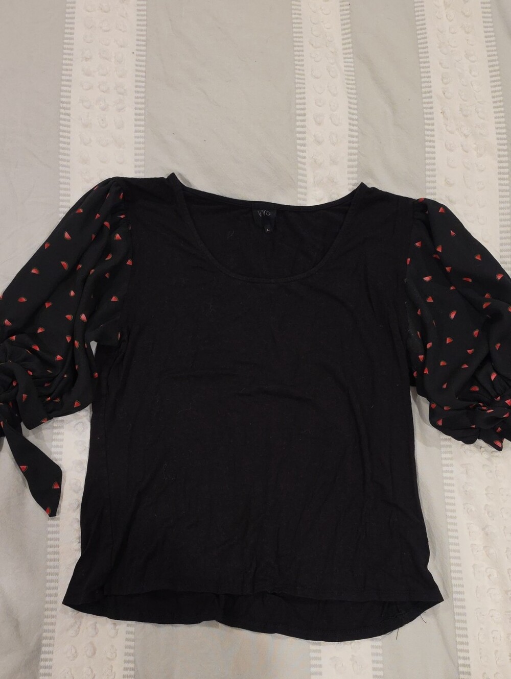 W5 Black Puff Sleeve Top with Watermelons Print